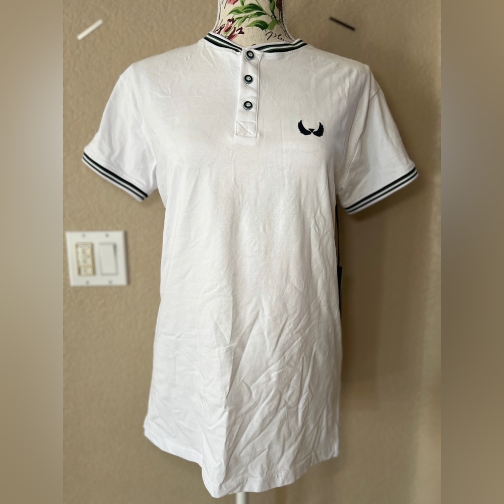 Nick Danger Men's Flex Fit Short Sleeve Henley Shirt White Size S NWT